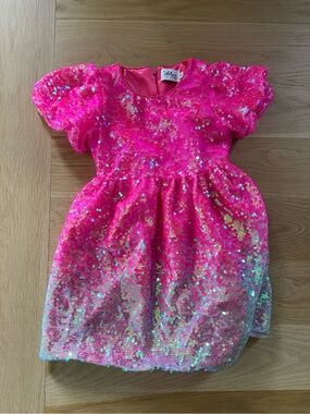 Bubble Gum Short Puff Sleeve Shimmer Sequin Lola & the boys girls Dress- size 6